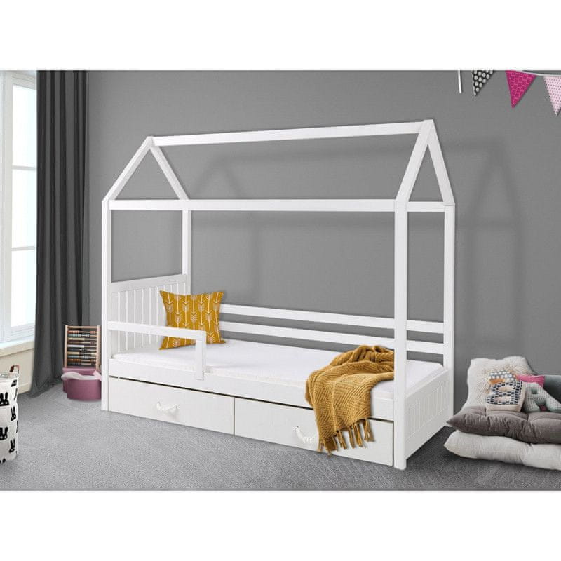 Veneti Detská posteľ domček so zábranou 80x180 NEBRA - biela